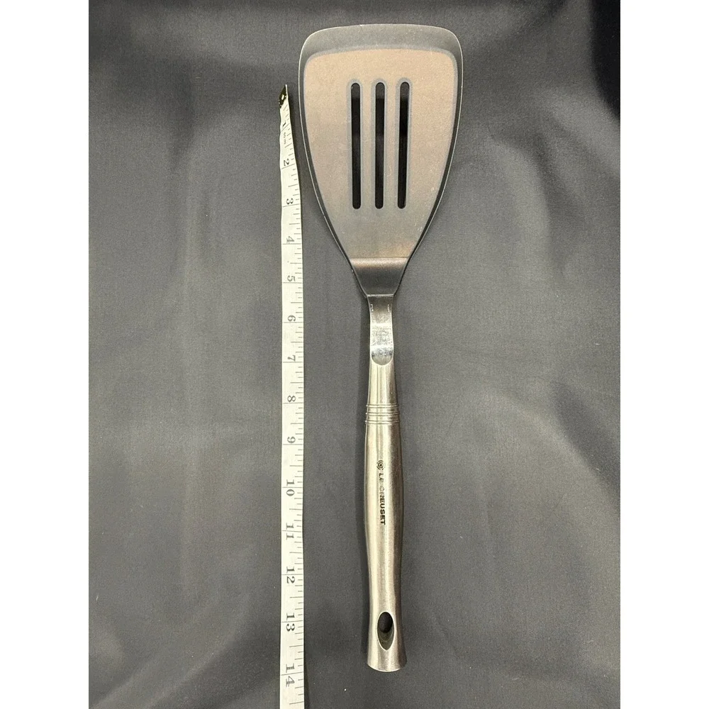 LE CREUSET Slotted Turner Spatula Black Silver Silicone Stainless Steel 13.5in